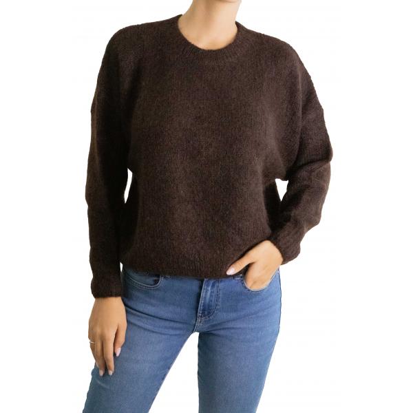 Maglione mohair tinta unita girocollo